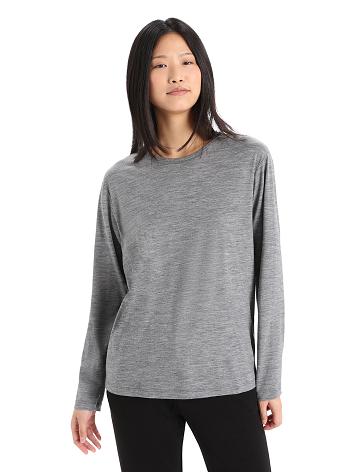 Dámské Long Sleeve Icebreaker Merino Granary T-Shirt Šedé | CZ 1309UZGT
